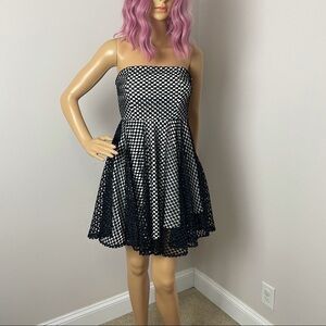 Nasty Gal Strapless Mini Dress – White with Black Checkered Mesh, Size Small
